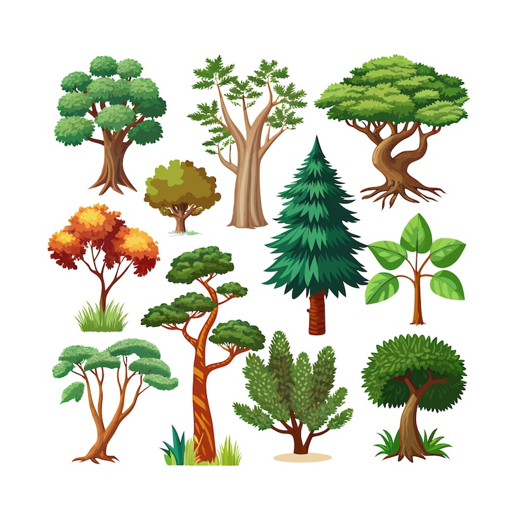 Vector a collection of trees flat style vector illustration