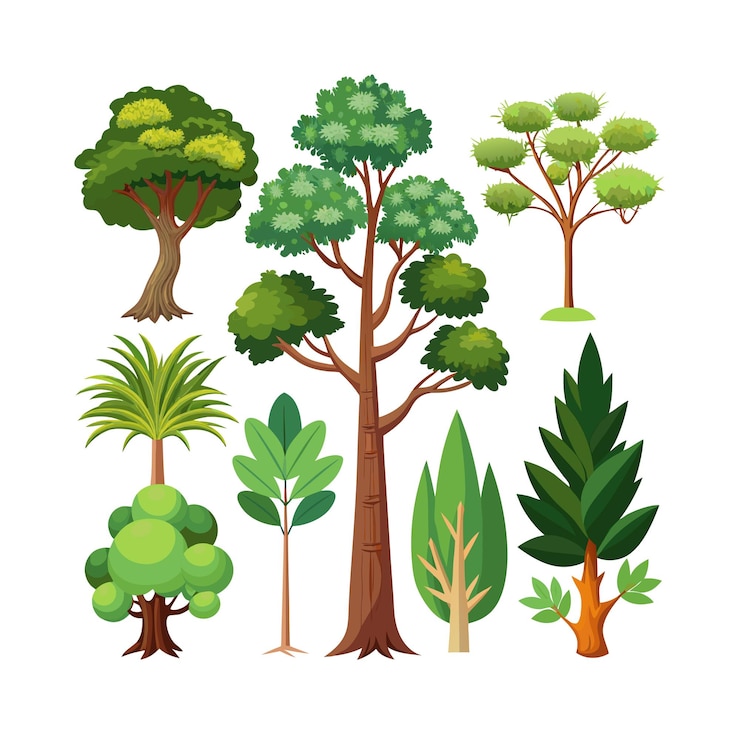 Vector a collection of trees flat style vector illustration