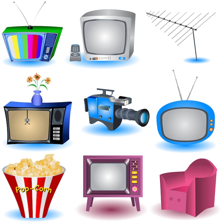 Vector a collection of tvs including one that says  shopping