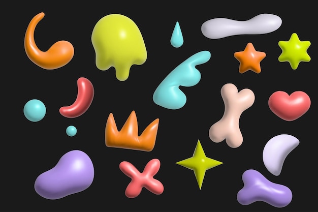 A collection of vector 3D plastic shapes 3D set on black background
