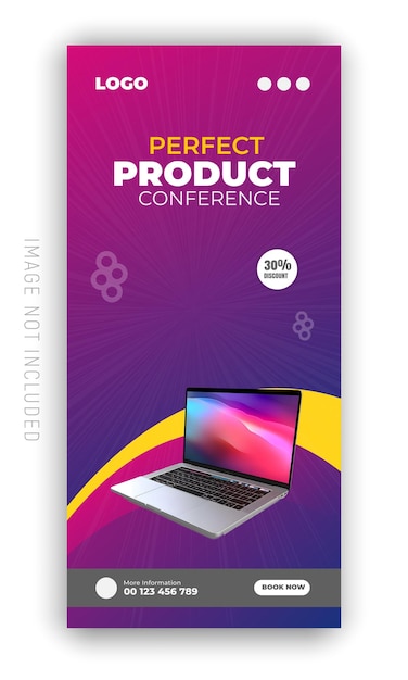 a colorful ad for a laptop is shown with a purple background