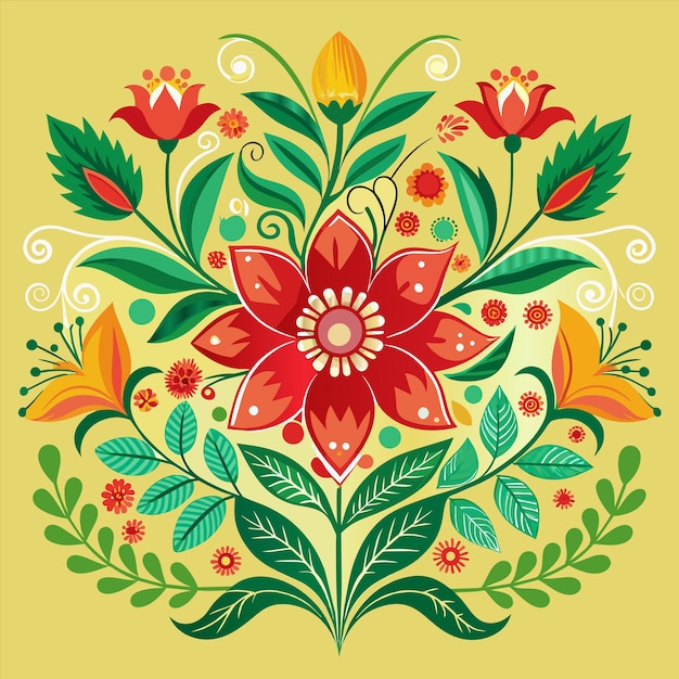 a colorful design of flowers and leaves is shown in a drawing