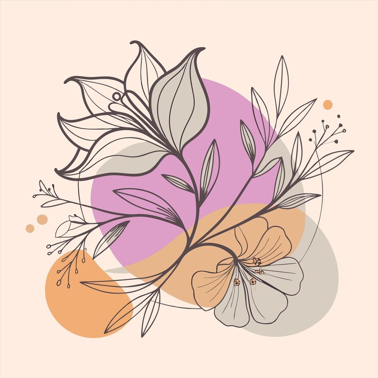 Vector a colorful drawing of flowers and leaves with a pink background