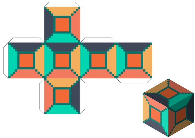 a colorful isometric vector illustration of pixelated cubes and blocks arranged