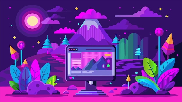 a colorful picture of a mountain with a mountain in the background