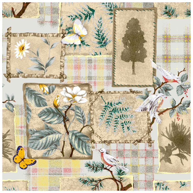 Vector a colorful quilt with a bird and butterflies on it