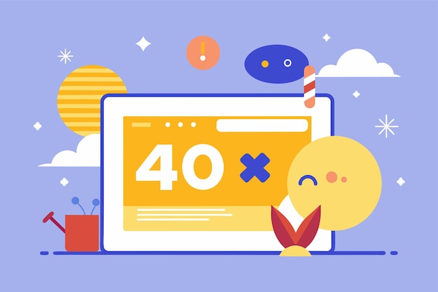 A computer screen displaying the numerical digit forty indicating a numerical value Thinking of a 404 error solution trending Simple and minimalist flat Vector Illustration