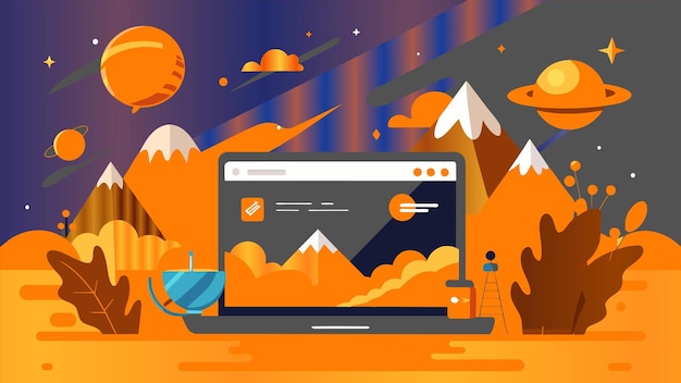 a computer screen with a mountain landscape and a place for a website called  the  camp