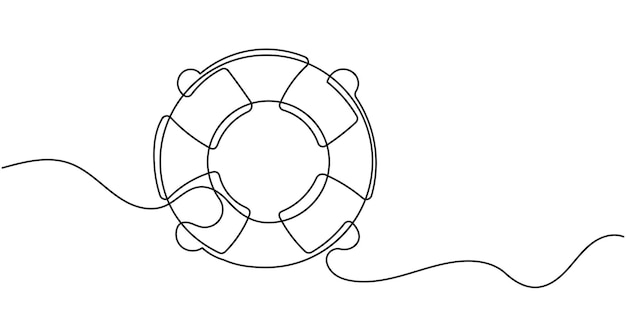 a continuous line drawing of lifebuoys rescue belts and an inflatable rubber ring with rope symbo