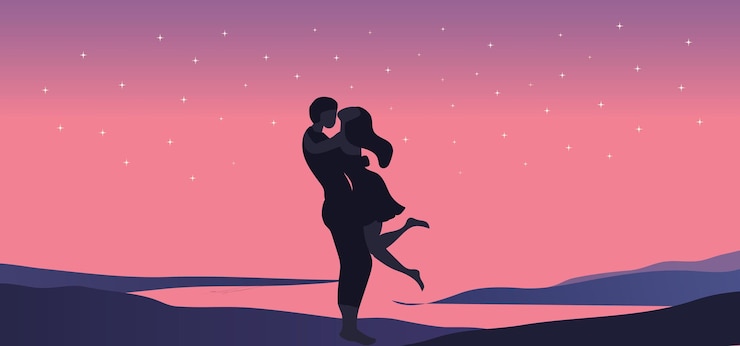 Vector a couple in love on a beach with the sky in the background