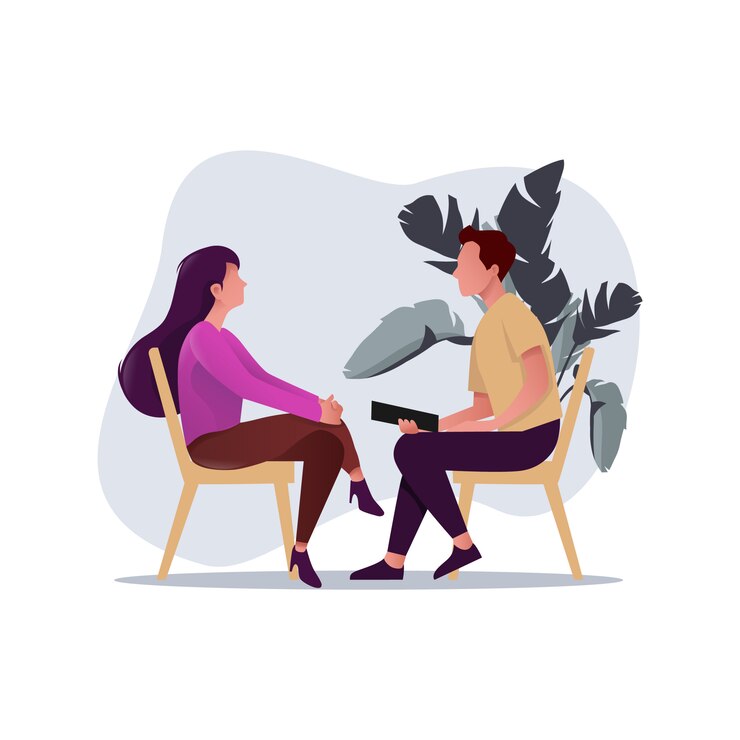 A couple of man and woman is on discussing