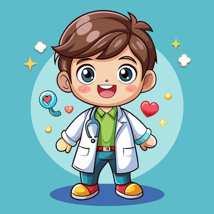 Vector a cute boy with a lab coat and a heart on his chest