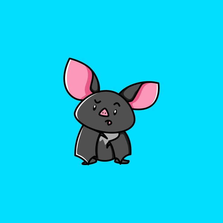 a cute little cartoon bat with confused and curious expression