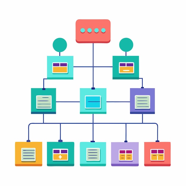 a diagram of a computer with many colored squares and letters