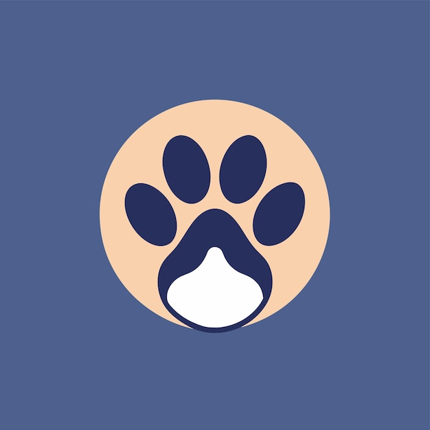 a dogs paw inside a circular shape on a blue backdrop craft a minimalist logo highlighting a single pet paw in a clean and uncomplicated design