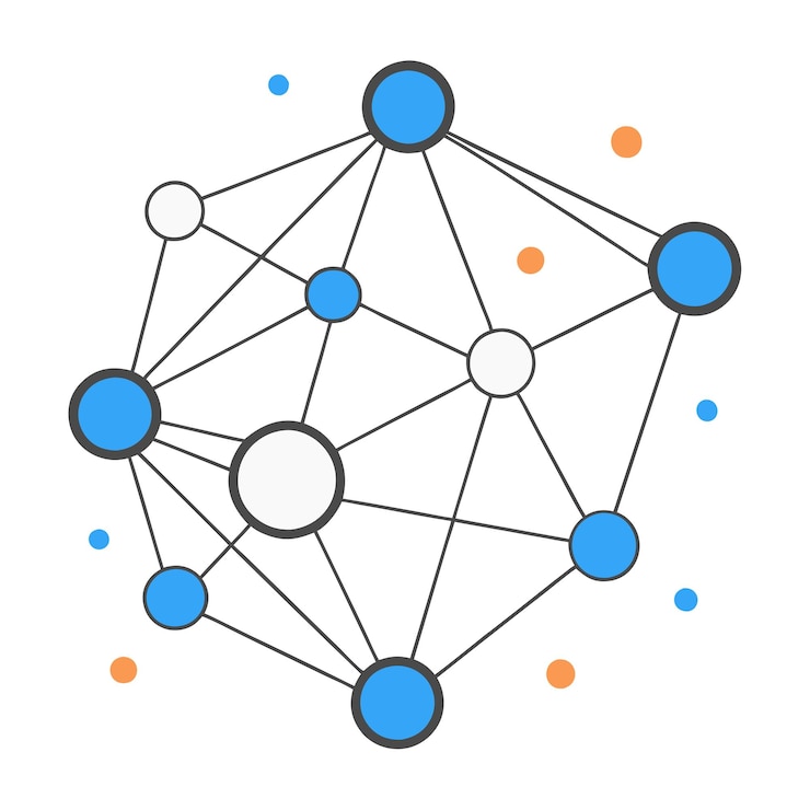 Vector a drawing of a blue and yellow sphere with circles and dots