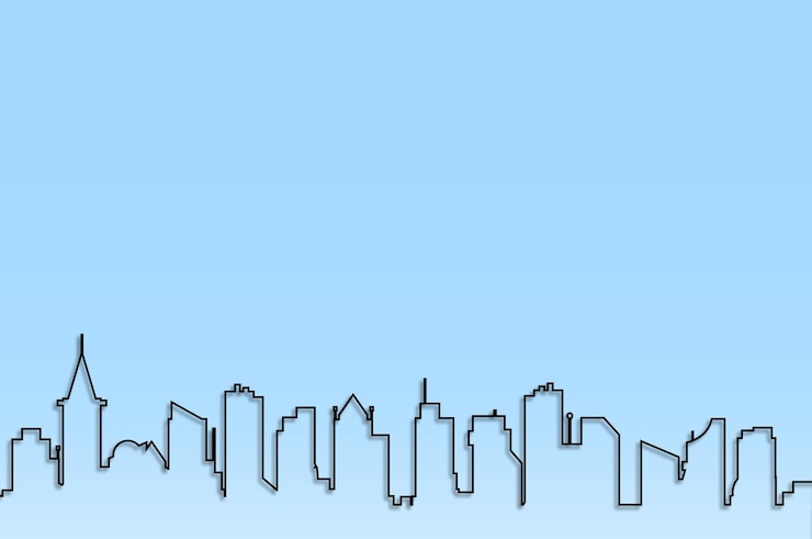 Vector a drawing of a city skyline with a blue sky in the background