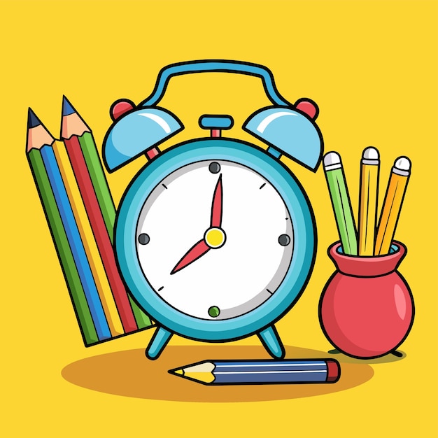 a drawing of a clock with pencils and pencils