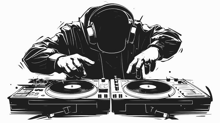 Vector a drawing of a dj with a djs hands on the track