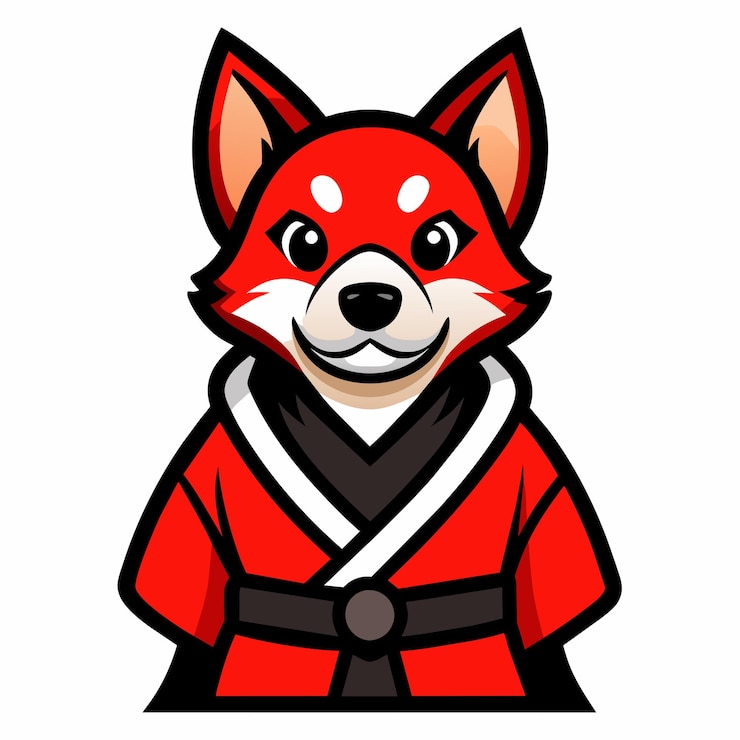 Vector a drawing of a dog wearing a red kimono