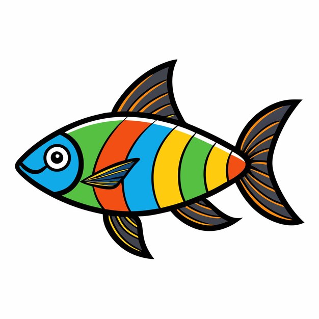 a drawing of a fish with a colorful line on it
