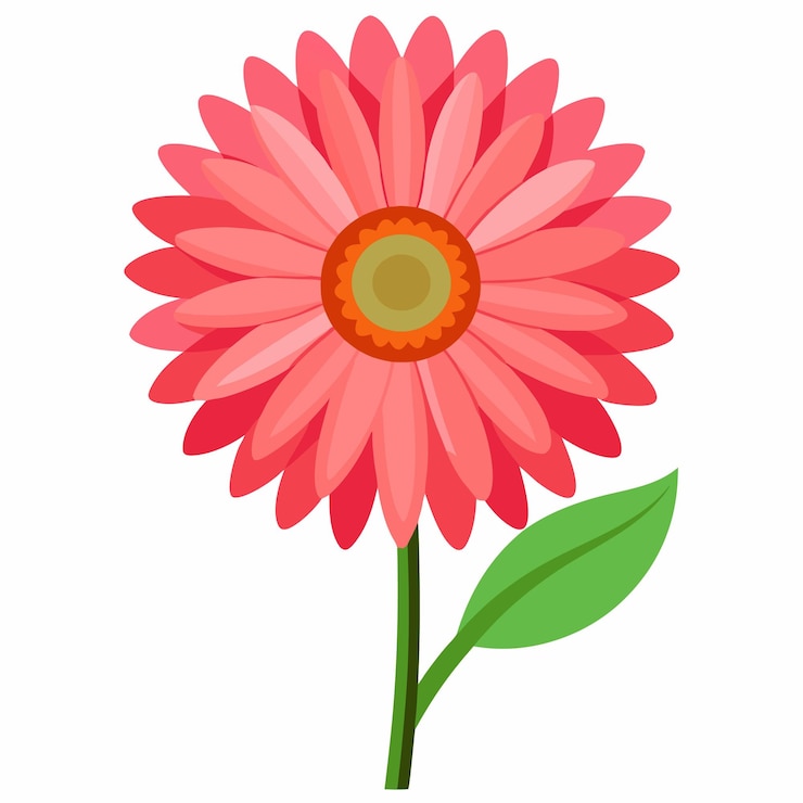 Vector a drawing of a flower with a pink center and a green stem
