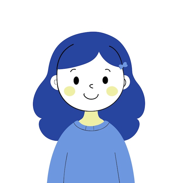 a drawing of a girl with a blue shirt that says the word on it