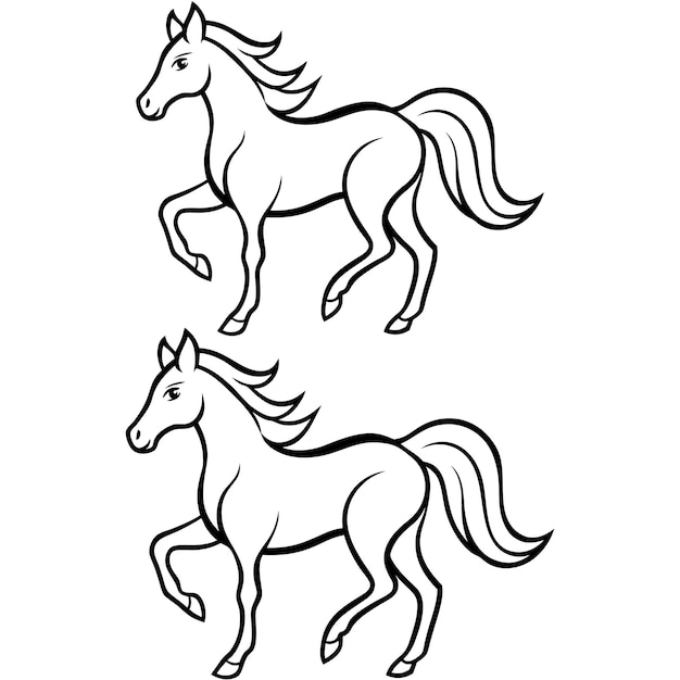 a drawing of a horse and a horse on a white background