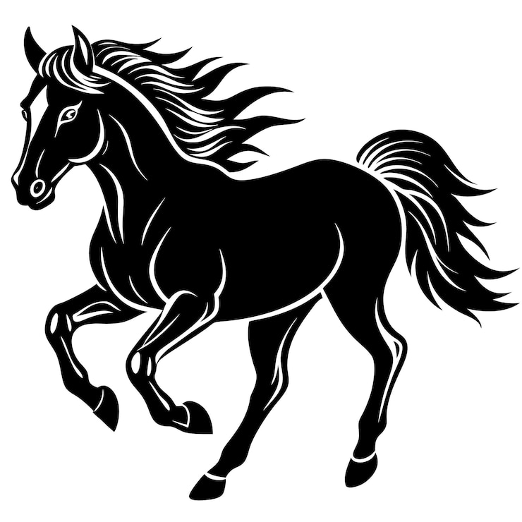 Vector a drawing of a horse with a black and white background