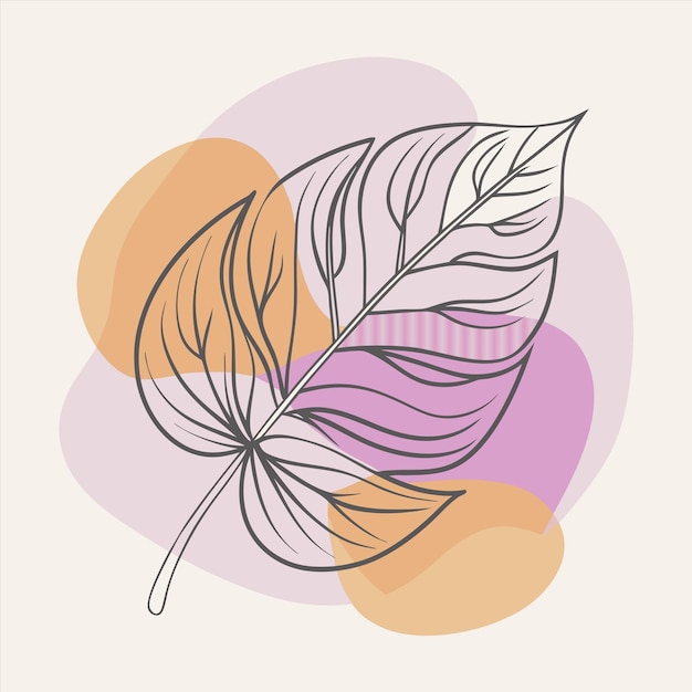 a drawing of a leaf with a pattern of leaves and an orange circle