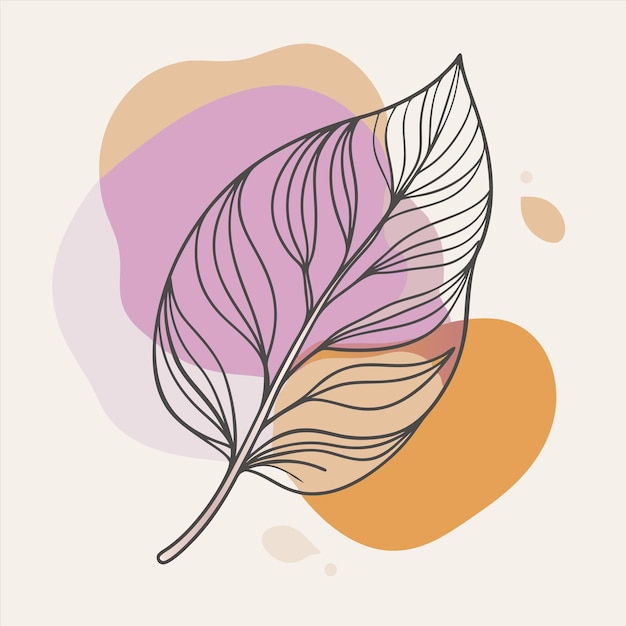 a drawing of a leaf with a pink and orange background