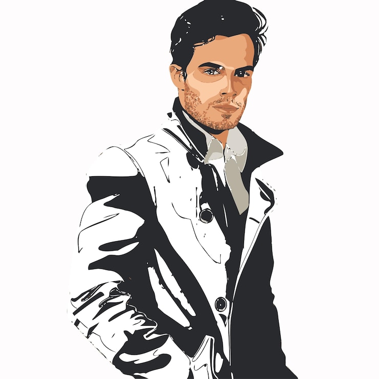 Vector a drawing of a man wearing a jacket that says  the word