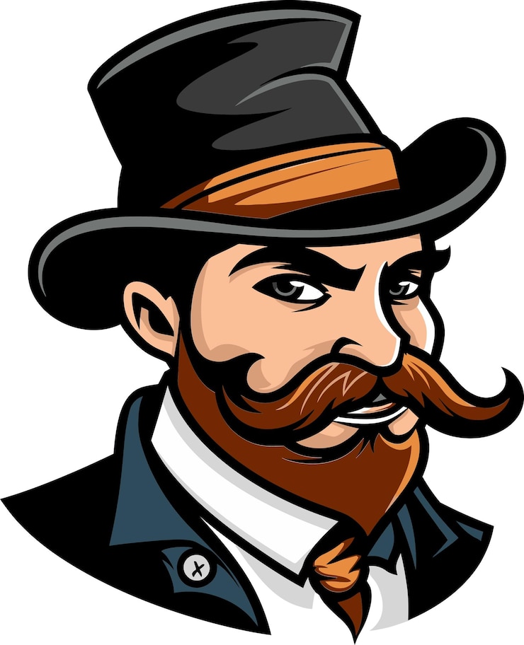 Vector a drawing of a man with a mustache and a hat
