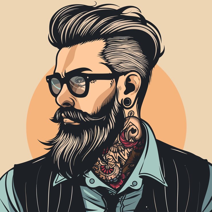 Vector a drawing of a man with a tattoo of a man with a beard and glasses