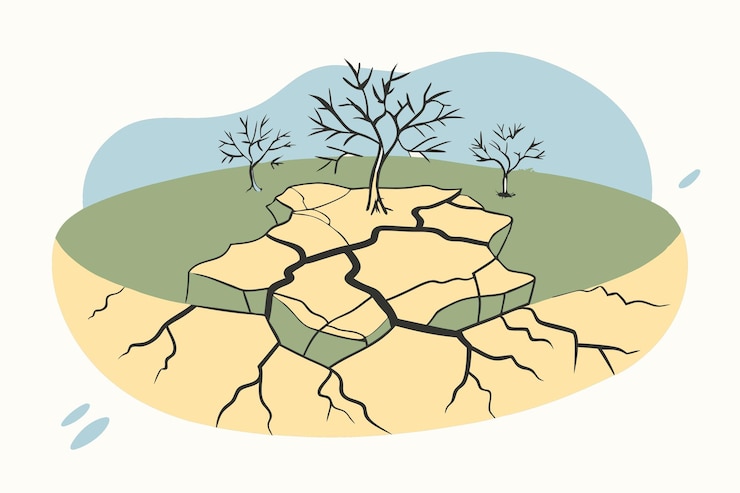 Vector a drawing of a tree growing out of a cracked earth