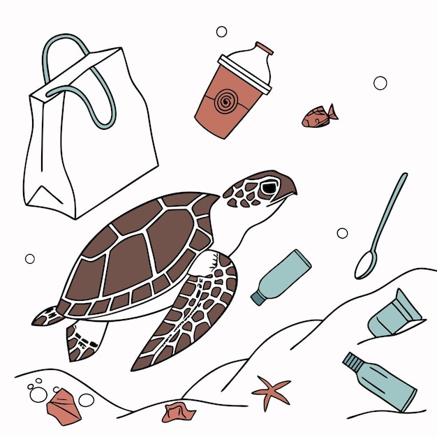 a drawing of a turtle with a bag and a bag with a bag on it