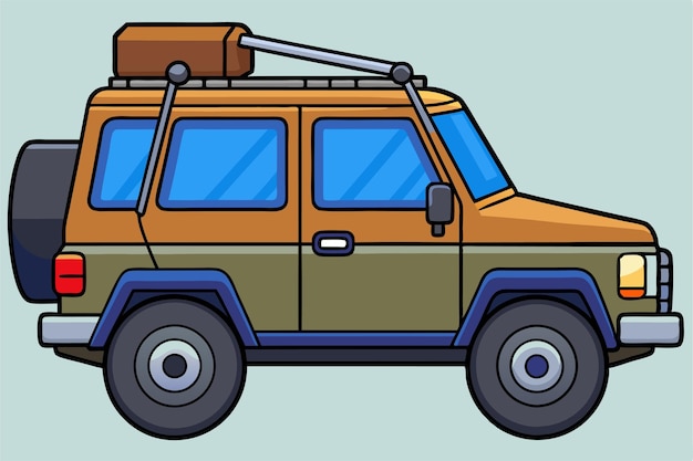 a drawing of a vehicle with a blue top and a black tire