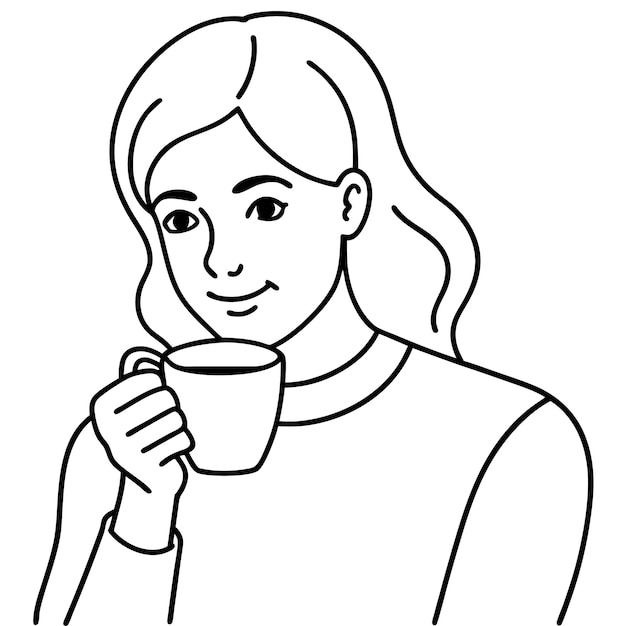 a drawing of a woman holding a cup of coffee