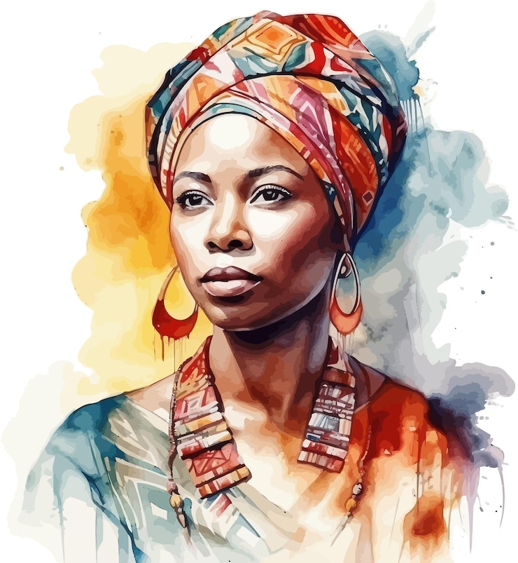 a drawing of a woman with a turban on her head
