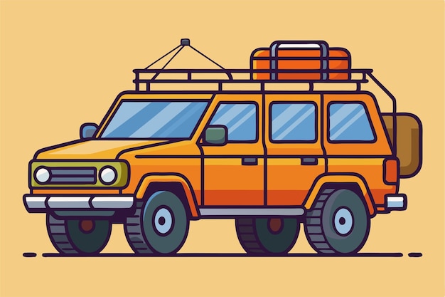 a drawing of a yellow van with a orange roof