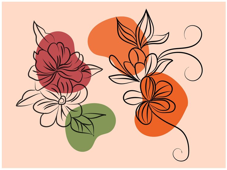 Vector a drawing of flowers and leaves with orange background