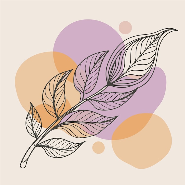 a drawing of leaves and a twig with a colorful background