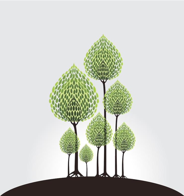 Vector a drawing of trees on a hill with the word trees on it.