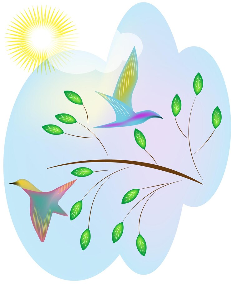 Vector a drawing of two birds that are in the sky
