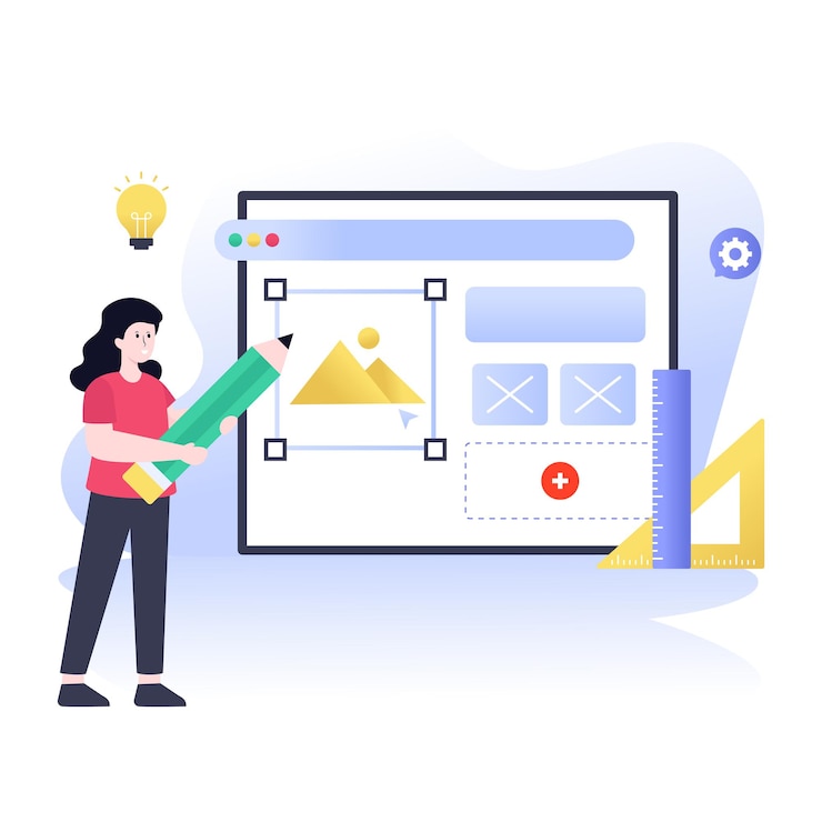 Vector a female designer working on a website flat illustration