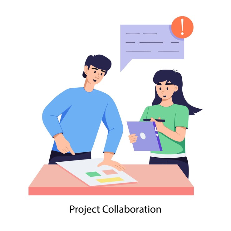 Vector a flat character illustration of project collaboration discussion