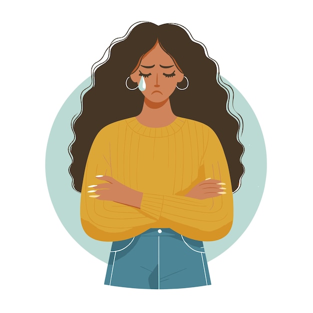 A flat illustration of asian woman upset expression in her face