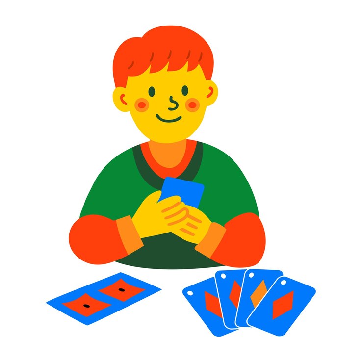 Vector a flat style icon of boy playing card game
