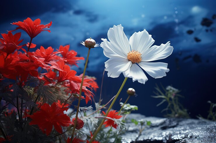 Vector a flower with the sky in the background and the water in the background