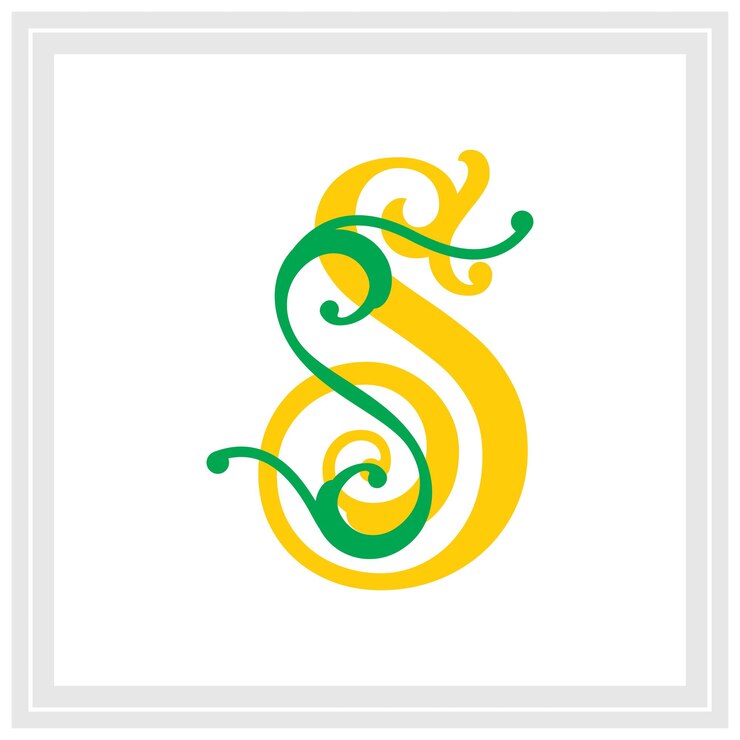 Vector a framed art print of a letter s with a green swirl in the middle